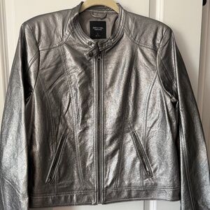 Silver Faux Leather Jacket Sz Large